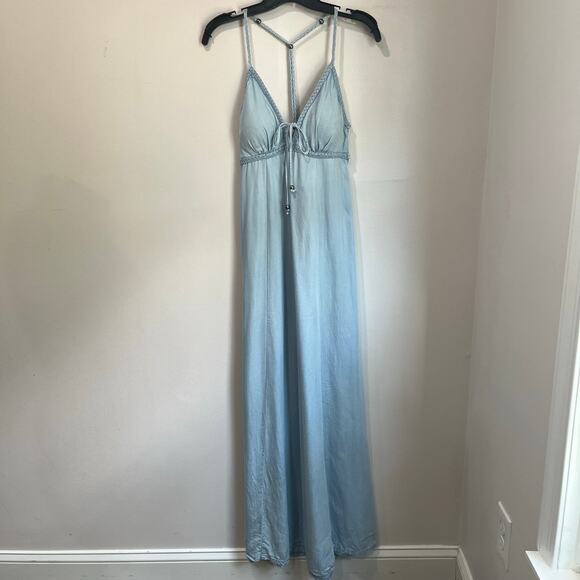 Guess Blue Denim Maxi Dress Size XS Spaghetti Strap Summer Boho Festival - Picture 2 of 9